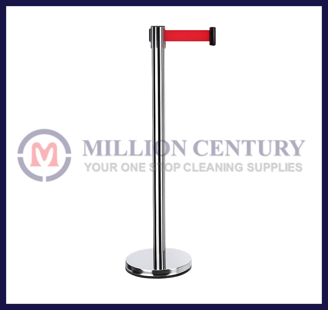 Safety - Stainless Steel Queue Pole cw Retractable Belt n Big Base (Red)(1)